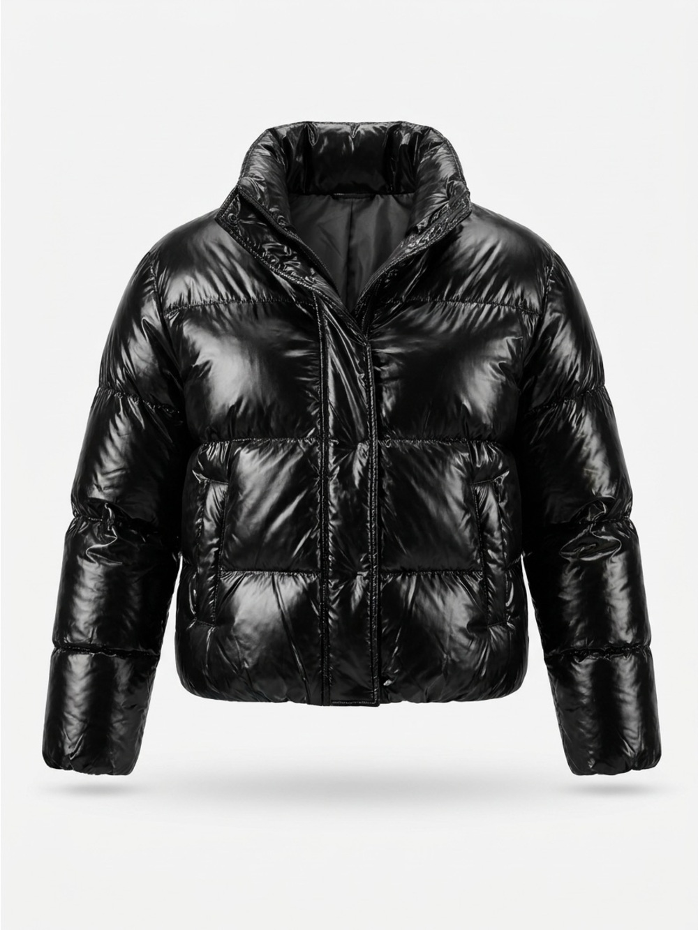 NOIZE Coco Glossy Black Cropped Puffer Women's Jacket S High Shine Wet Look